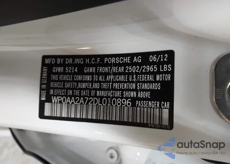 2013 Porsche Panamera 4 from USA, damaged, VIN WP0AA2A72DL010896